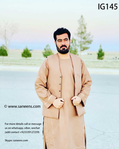 Afghan traditional men simple dress with matching vest