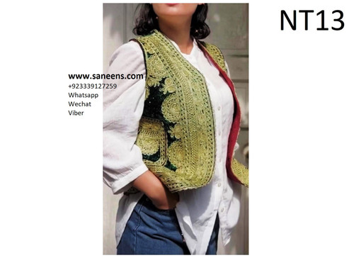 saneens vest with embroidery work, afghan fashion waistcoat weskit