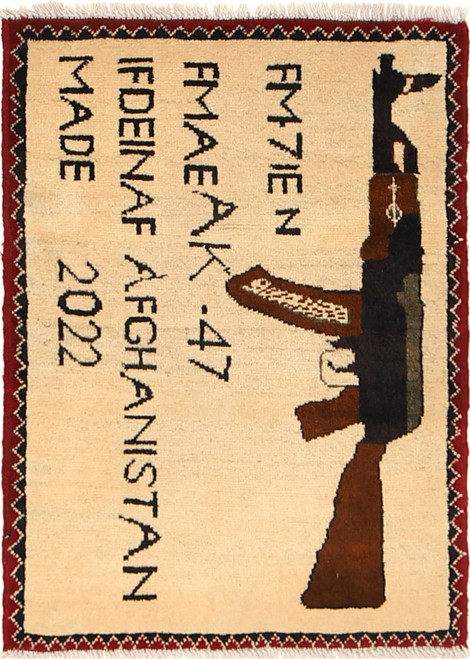 Afghanistan, Hand-Knotted, War Rug  ,Dining Room, AK47