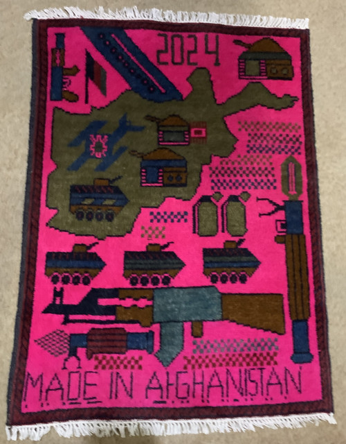 Handcrafted Afghan rug, war story rug, 