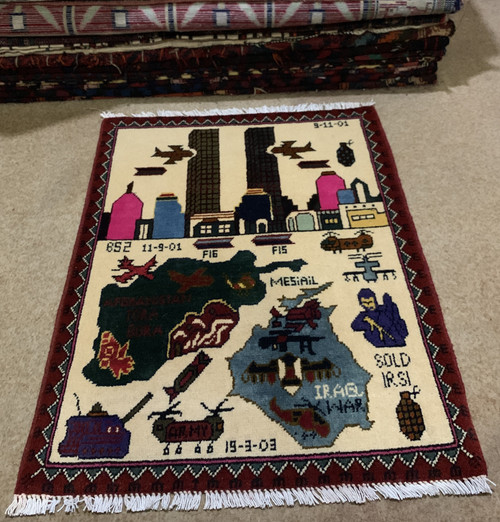 Afghan wool rug, traditional Afghan rug, war scene rug, 