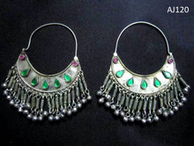 Fancy Earrings With Green And Pink Gemstones Old Afghan Cultural Icon Best For Kathak And Conventional Egyptian Dance