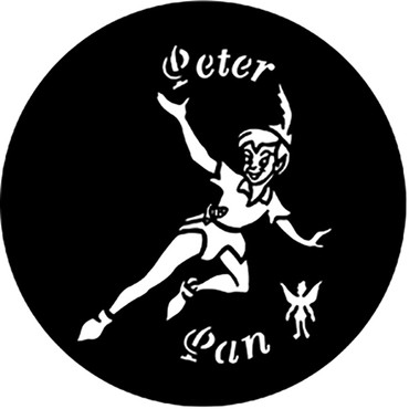 Peter Pan text and character with tinker bell steel gobo