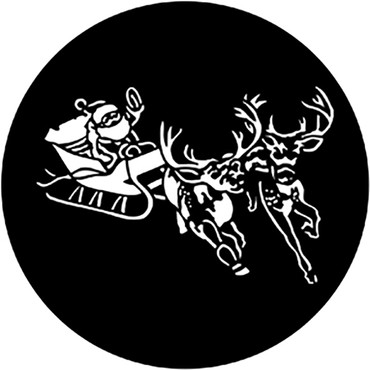Santa in sleigh waving with two reindeer steel gobo