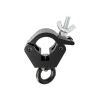 Doughty Hanging Clamp Black (T57206) shown from the right with eye nut and slim half‑coupler body visible.