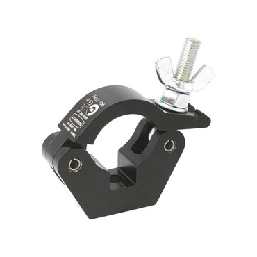 Doughty Slimline Clamp Half Coupler Black (T57011) shown from the rear‑right with slim powder‑coated body visible.