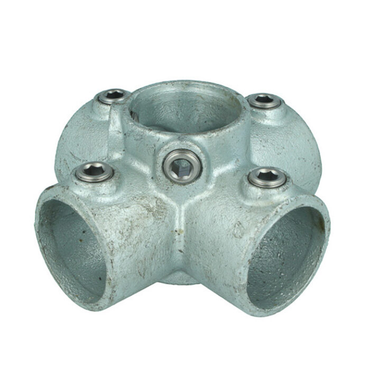 Doughty Pipeclamp Four Way Cross (T15800) shown with galvanised cast finish, Allen‑bolt fastener, and multiple tube openings.
