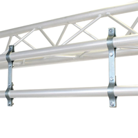 Doughty Pipe to Pipe Clamp 150mm Centres (T30700) shown with a scaffold bar suspended from triangle truss.