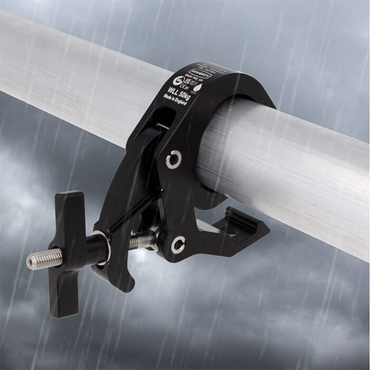 Doughty IP58650 lightweight quick‑trigger clamp in all‑weather aluminum, shown in side view for truss and lighting rig mounting.