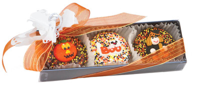 Decorated with sugar art OR labeled foils with adorable Halloween labels.