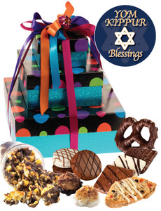 Yom Kippur 3-Tiered Tower Of Treats - Blue with colored dots