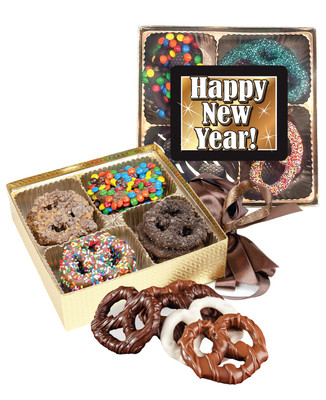 Happy New Year Chocolate Covered 16pc Pretzel Gift Box