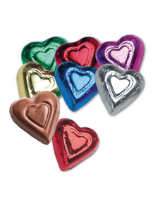 Foiled Solid Milk Chocolate Hearts Assorted Colors