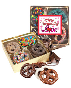 Valentine's Day Chocolate Covered 16pc Pretzel Gift Box - Traditional