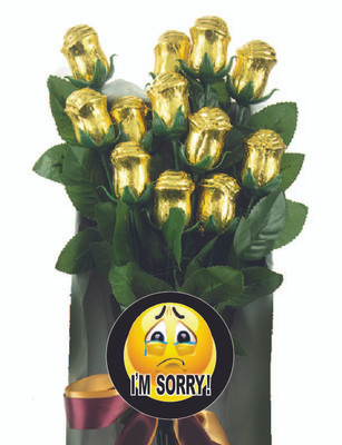 I'm Sorry Chocolate Long Stem Roses - Gold