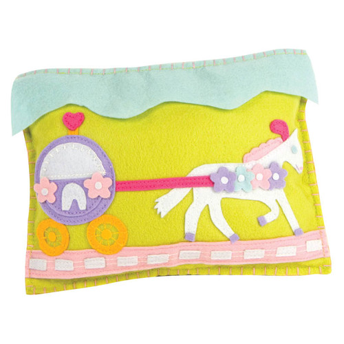 Princess Carriage and Pony tooth fairy pillow.  The tooth and the treat slip into a pocket on the carriage.

100% poly felt.
8" x 10"
WARNING: CHOKING HAZARD – Small parts. Not for children under 3 years.
