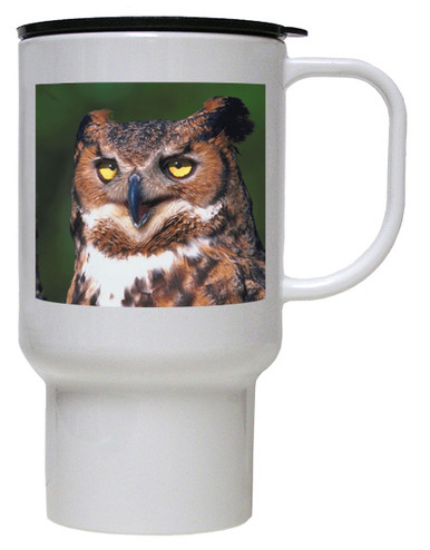 Great Horned Owl Polymer Plastic Travel Mug