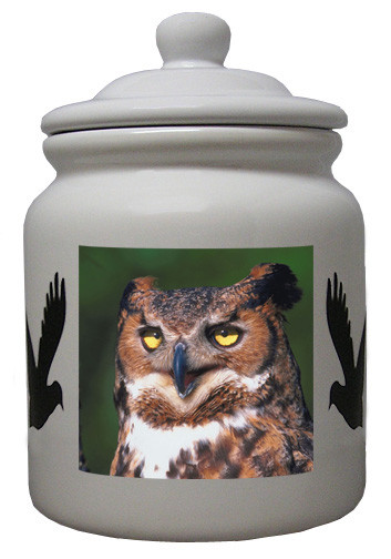 Great Horned Owl Ceramic Color Cookie Jar