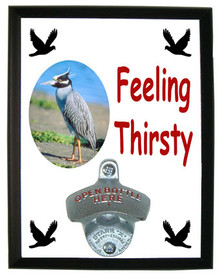Yellow Crowned Heron Feeling Thirsty Bottle Opener Plaque