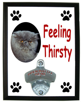 Persian Cat Feeling Thirsty Bottle Opener Plaque