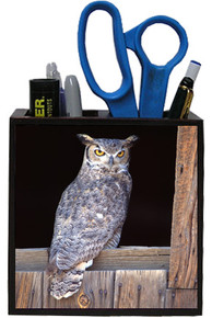 Great Horned Owl Wooden Pencil Holder