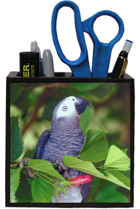 African Grey Parrot Wooden Pencil Holder