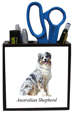 Australian Shepherd Wooden Pencil Holder