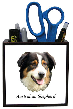 Australian Shepherd Wooden Pencil Holder