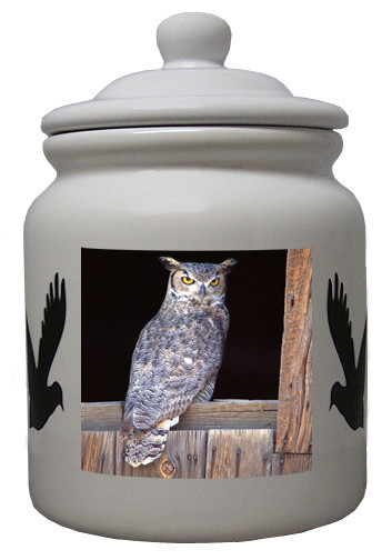 Great Horned Owl Ceramic Color Cookie Jar