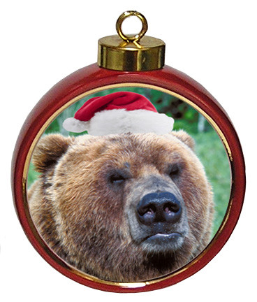 Bear Ceramic Red Drum Christmas Ornament