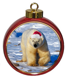 Polar Bear Ceramic Red Drum Christmas Ornament
