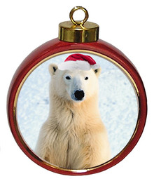 Polar Bear Ceramic Red Drum Christmas Ornament