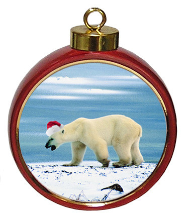 Polar Bear Ceramic Red Drum Christmas Ornament