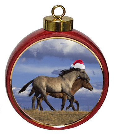 Horse Ceramic Red Drum Christmas Ornament