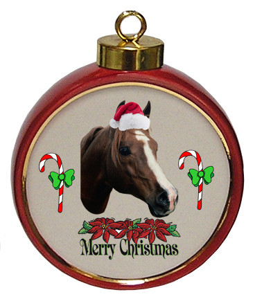 Horse Ceramic Red Drum Christmas Ornament