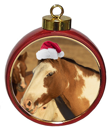 Horse Ceramic Red Drum Christmas Ornament