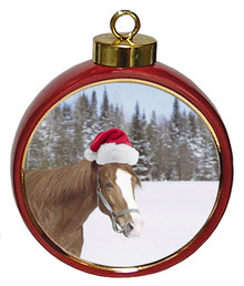 Horse Ceramic Red Drum Christmas Ornament