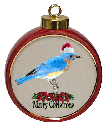 Bluebird Ceramic Red Drum Christmas Ornament