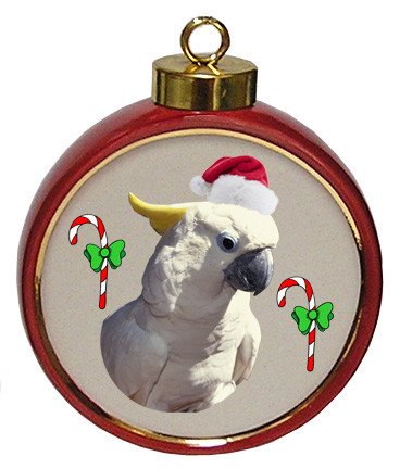 Cockatoo Ceramic Red Drum Christmas Ornament