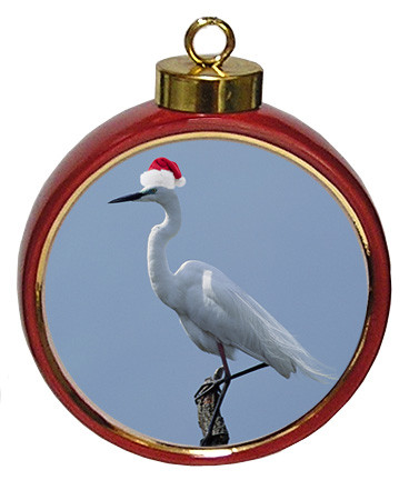 Egret Ceramic Red Drum Christmas Ornament