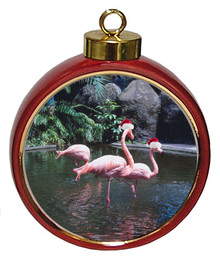 Flamingo Ceramic Red Drum Christmas Ornament