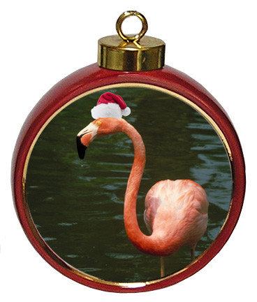 Flamingo Ceramic Red Drum Christmas Ornament