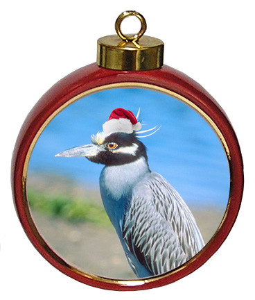 Yellow Crowned Heron Ceramic Red Drum Christmas Ornament