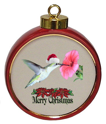 Hummingbird Ceramic Red Drum Christmas Ornament