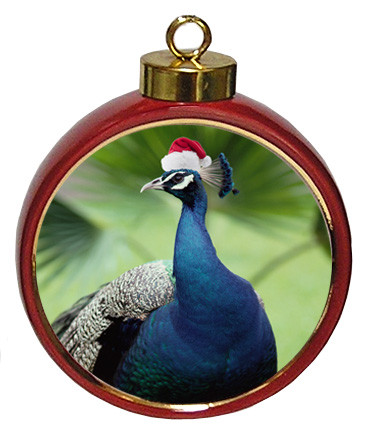 Peacock Ceramic Red Drum Christmas Ornament