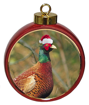 Pheasant Ceramic Red Drum Christmas Ornament