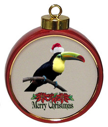 Toucan Ceramic Red Drum Christmas Ornament