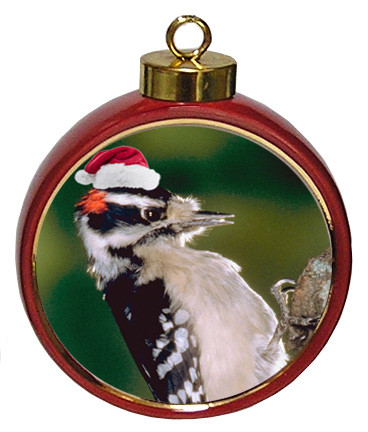 Downey Woodpecker Ceramic Red Drum Christmas Ornament