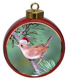 Wren Ceramic Red Drum Christmas Ornament