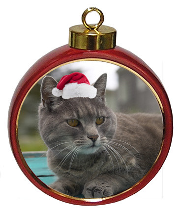 Cat Ceramic Red Drum Christmas Ornament